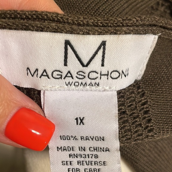 MAGASCHONI woman’s plus cascade open cardigan open knit accent army green 1X - Picture 9 of 10